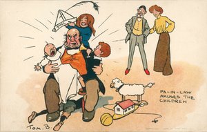 Grandfather looking after the children