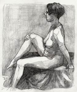 Seated Nude Figure Sketch by Tore Bahnson
