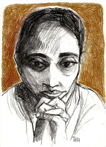 Thoughtful Woman Drawing by Tore Bahnson