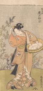 The Actor Onoya Matsusuke, in Female Robe of O-Kane, Adjusts the Comb in His Hair