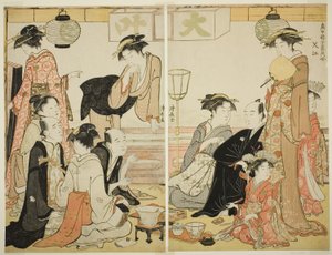 Entertainers of Nakazu, from the Series A Collection of Contemporary Beauties of the Pleasure Quarters