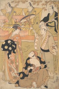 Onoe Matsusuke I as an Oiran Stands at the Left, Talking to Nakamura Nakazo I as a Samurai by Torii Kiyonaga