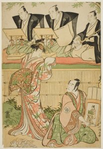 The Actors Matsumoto Koshiro IV as Ukita Sakingo and Sawamura Sojuro III as the Ghost of the Courtesan Takao, in the play 