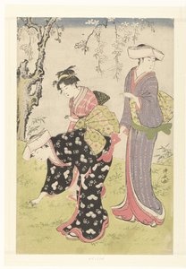Two Women and a Girl Under a Blooming Cherry Tree by Torii Kiyonaga