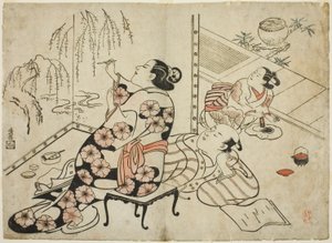 Courtesan Painting a Screen, from a series of 12 erotic prints