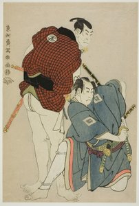 The actors Ichikawa Omezo I (R) as Tomita Hyotaro and Otani Oniji III (L) as Kawashima Jibugoro by Toshusai Sharaku
