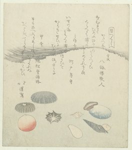 Round Red and Blue Shell with Smaller Shells by Totoya Hokkei