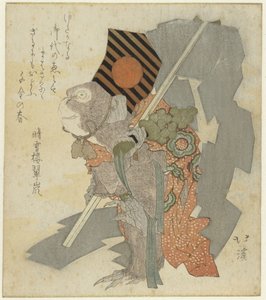 Trained Monkey Performing with Jingle and Gohei by Totoya Hokkei