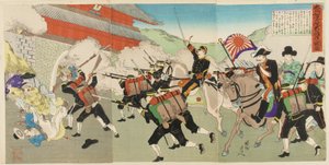 Major General Oshima protects the Korean king as troops storm the castle at Kyongsong