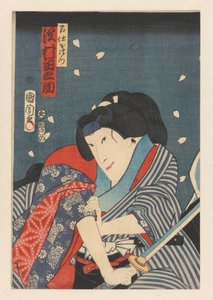 Ohatsu Brandishing a Sword, Attack on Iwafuji (title on object) by Toyohara Kunichika