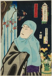 The Actor Sawamura Tossho II as Karukaya Doshin, No. 5 from the series "Flowers of Tokyo: Caricatures by Kunichika"