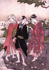 Two Girls and a Youth on a Beach