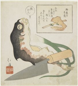 Globefish, Leek and Cooking Knife