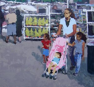 Mother and children shopping (Lewisham market, London)