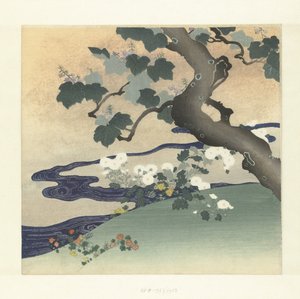 Tree and Chrysanthemums