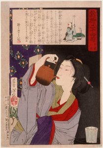 Geisha Drinking from Sake Kettle at 2:00 a.m. by Tsukioka Yoshitoshi