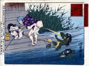 Yodo Gawakré: The Ghost of the River Guessing on the Buttocks (Kappa) by Tsukioka Yonejiro by Tsukioka Yoshitoshi