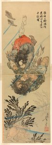 Zhang Shun, the White Splash in the Waves, and Li Kui, the Black Whirlwind, in an Underwater Struggle by Tsukioka Yoshitoshi