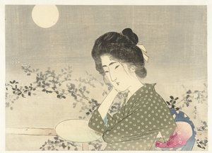 Woman with a Fan by Moonlight by Tsutsui Toshimine