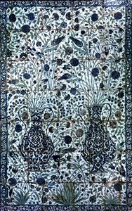 Decorative panel with two vases and flowers by Turkish School