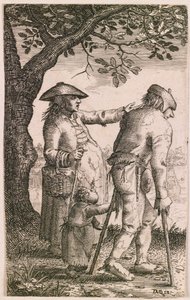 Beggar with Crutches, Woman and Child by Ubekendt