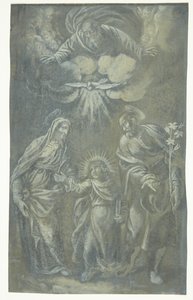 The Holy Family Walking Under God the Father and the Holy Spirit