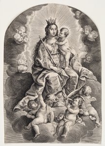 Virgin Mary in the Cloud, with Baby Jesus, Scepter and Crown