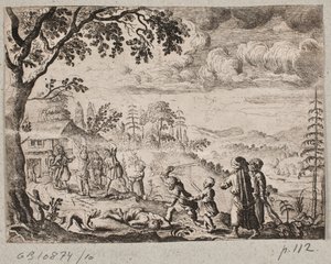 Landscape with Two Men Fighting by Ubekendt