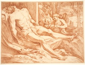 The Dead Christ Mourned by Angels by Ubekendt
