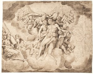 God the Father and the Heavenly Hosts Lamenting over Christ’s Body by Ubekendt Ubekendt