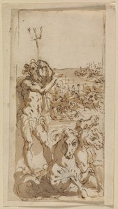 Neptune Indicating a Naval Battle in the Background