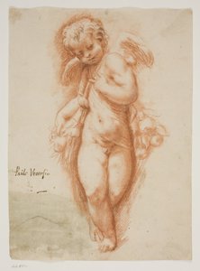Standing Putto with a Fruit Garland by Ubekendt Ubekendt