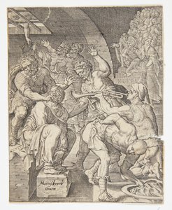 The Mocking of Christ by Ubekendt efter Dirck Volckertsz. Coornhert efter Maarten van Heemskerck
