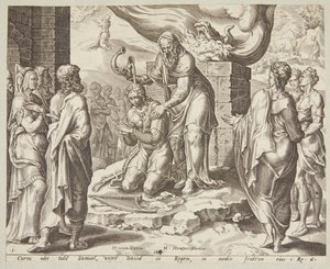 Samuel Anointing David by Ubekendt efter Maarten van Heemskerck