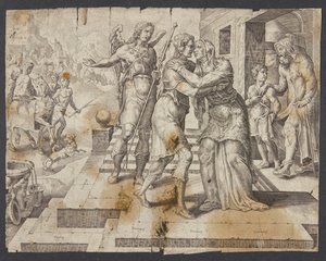 The Homecoming of Tobias by Ubekendt efter Maarten van Heemskerck
