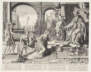 Esther before Ahasuerus, inviting him for a banquet