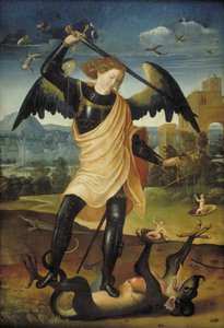 The Archangel Michael with the Dragon by Ubekendt spansk 1500 tallet