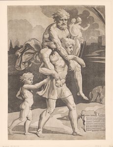 Aeneas Flees with His Family from Troy by Ugo da Carpi