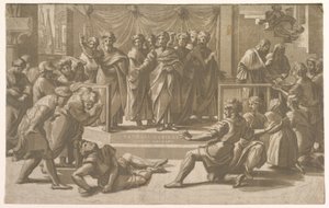 The Death of Ananias, Surrounded by Apostles by Ugo da Carpi