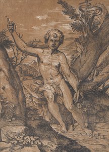 The young Saint John the Baptist in the wilderness, ca. 1520-27 by Ugo da Carpi
