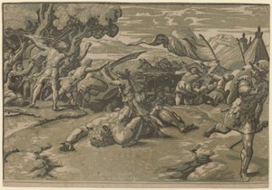 David Slaying Goliath by Ugo da Carpi after Raphael