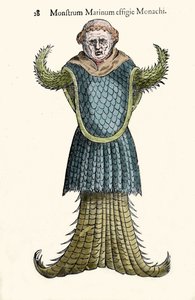 The sea monk, imaginary fish and marine monster by Ulisse Aldrovandi (1522-1605), Monstrorum Historiae, Bologna 1642