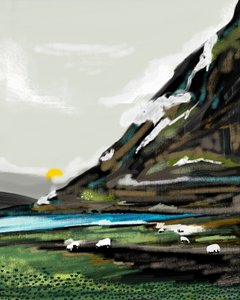 Peaceful Mountain Sheep Landscape