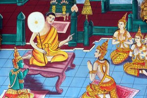 Wat Inpeng Buddhist Temple. Painting Depicting the Life Story of Shakyamuni Buddha, Vientiane, Laos by Unbekannt