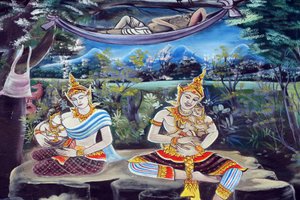Wat Inpeng Buddhist Temple. Painting Depicting the Life Story of Shakyamuni Buddha, Vientiane, Laos by Unbekannt
