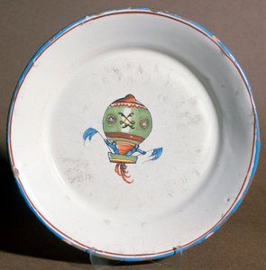 A French Faience Plate with Aeronauts with Flags