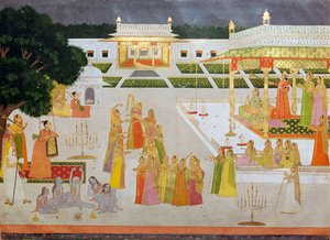 A Mughal Painting of a Princess and Her Ladies Celebrating Diwali by Unbekannt