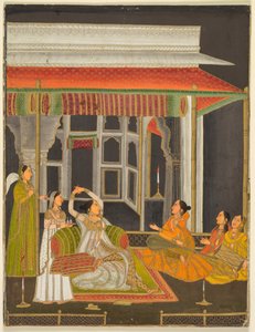 A Princess on a Terrace with Attendants at Night