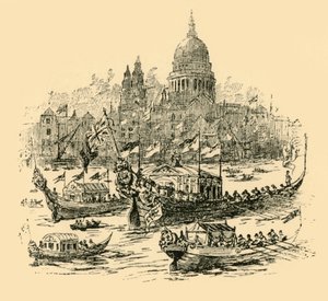 A grand procession of decorated barges from Whitehall to Limehouse, 1907