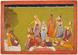A Group of Women in Ecstasy Before Madhava, from a Madhavanala Kamakandala Series by Unbekannt